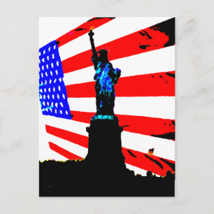 America Patriotic Statue of Liberty American Flag Postcard