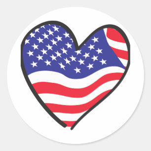 America Patriotic USA Flag Heart Classic Round Sticker