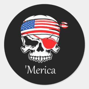 America Pirate Skull Flag July 4th Independence Da Classic Round Sticker