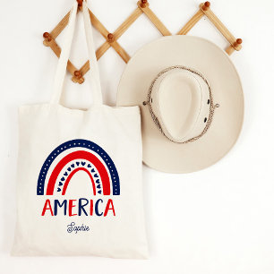 America   Red White and Blue Rainbow Tote Bag