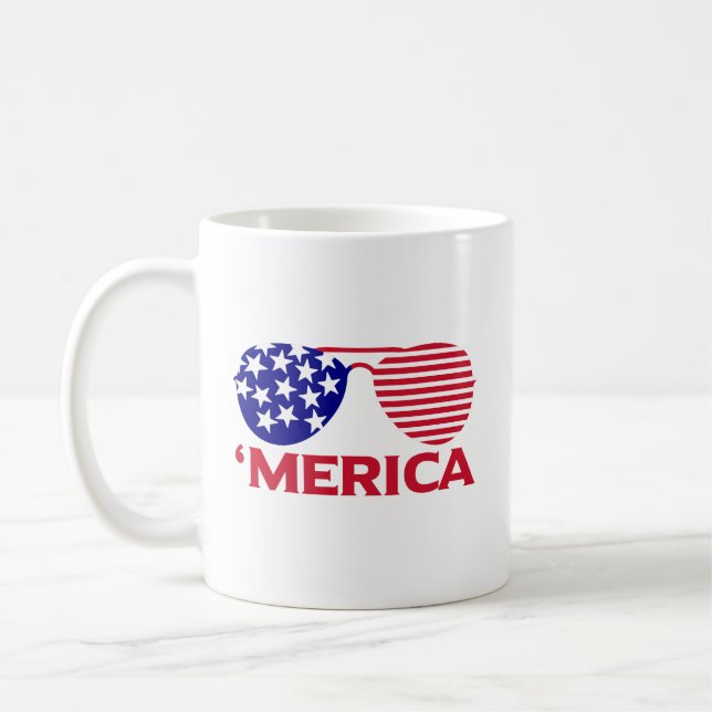 America Red White Blue Sunglasses  Coffee Mug (Left)