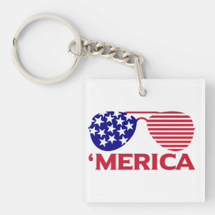 America Red White Blue Sunglasses  Key Ring