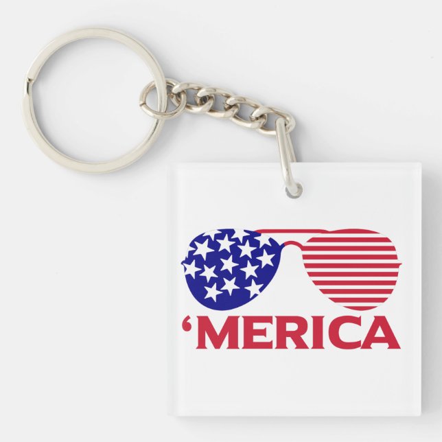 America Red White Blue Sunglasses  Key Ring (Front)