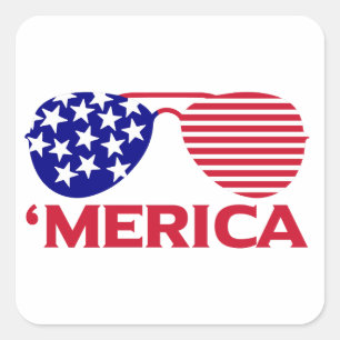 America Red White Blue Sunglasses Square Sticker
