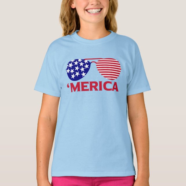 America Red White Blue Sunglasses  T-Shirt (Front)