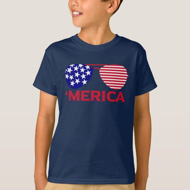 America Red White Blue Sunglasses  T-Shirt (Front)