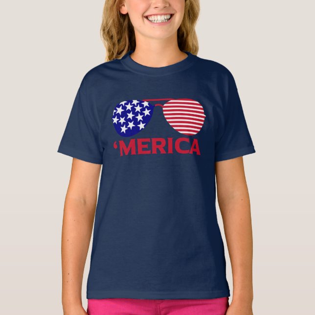 America Red White Blue Sunglasses  T-Shirt (Front)