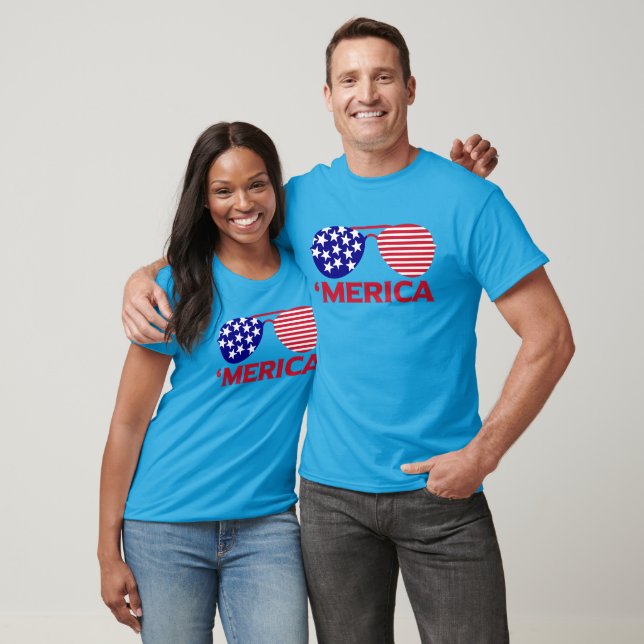 America Red White Blue Sunglasses  T-Shirt (Unisex)