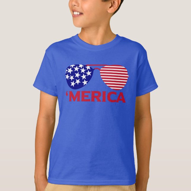 America Red White Blue Sunglasses  T-Shirt (Front)