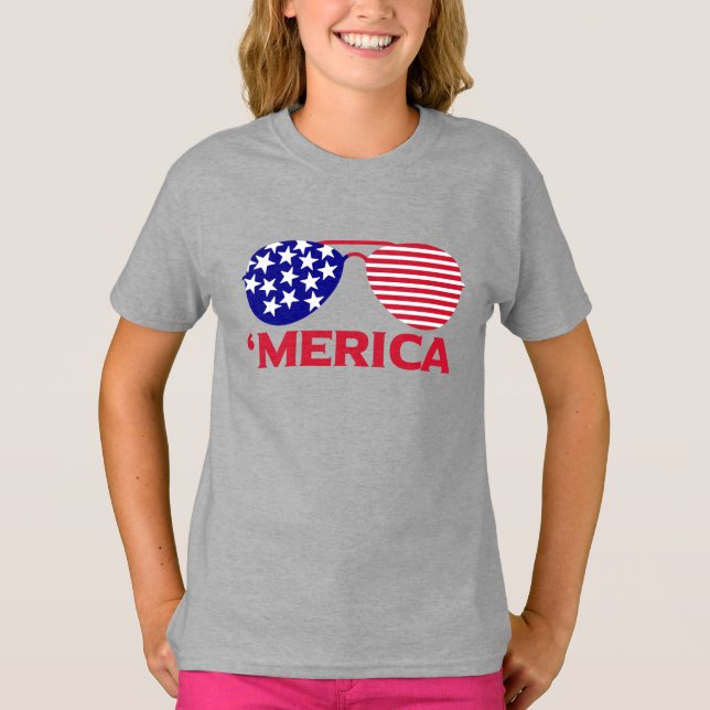 America Red White Blue Sunglasses  T-Shirt (Front)