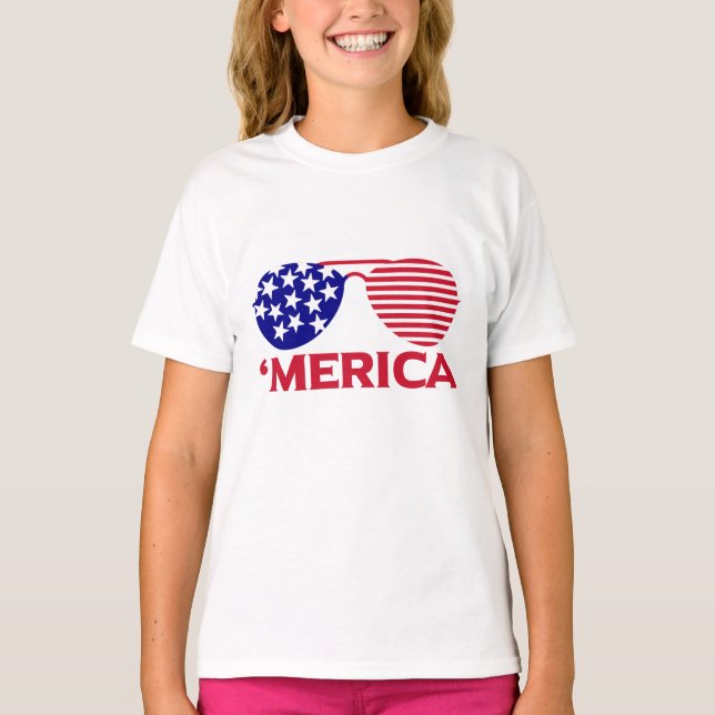 America Red White Blue Sunglasses  T-Shirt (Front)