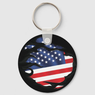 America Ripped Flag Key Ring