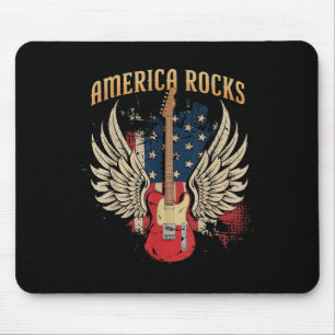 America Rock Guitar American Flag 4th Of July Patr Mouse Pad