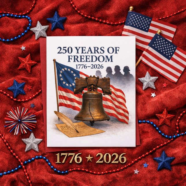 America’s 250 Years of Freedom Patriotic Birthday  Card (Celebrate 250 years of freedom with this patriotic 4th of July card. (inside greeting) editable )