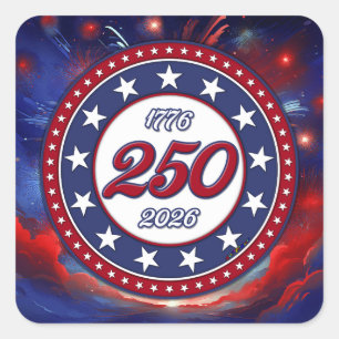 America’s 250th B-day Graphic Fireworks Clouds RWB Square Sticker