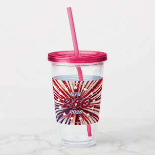 America’s 250th Birthday 1776-2026 RWB Fireworks Acrylic Tumbler