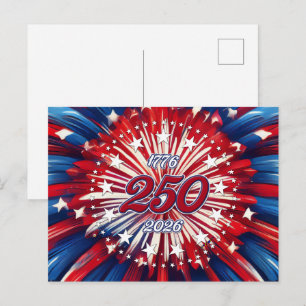 America’s 250th Birthday 1776-2026 RWB Fireworks Announcement Postcard