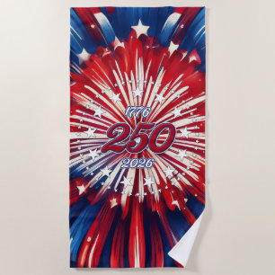 America’s 250th Birthday 1776-2026 RWB Fireworks Beach Towel
