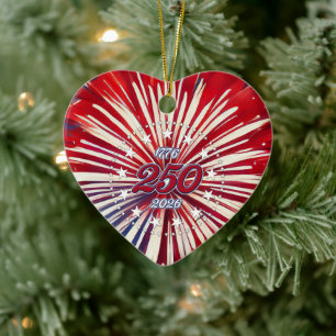 America’s 250th Birthday 1776-2026 RWB Fireworks Ceramic Tree Decoration