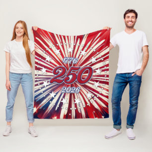 America’s 250th Birthday 1776-2026 RWB Fireworks Fleece Blanket