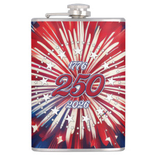 America’s 250th Birthday 1776-2026 RWB Fireworks Hip Flask