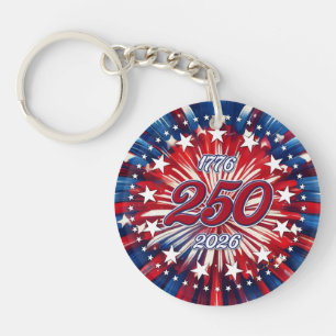 America’s 250th Birthday 1776-2026 RWB Fireworks Key Ring