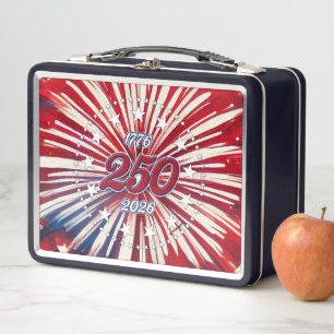 America’s 250th Birthday 1776-2026 RWB Fireworks Metal Lunch Box