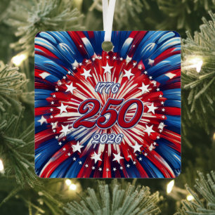America’s 250th Birthday 1776-2026 RWB Fireworks Metal Tree Decoration
