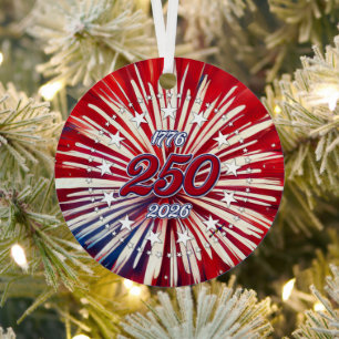 America’s 250th Birthday 1776-2026 RWB Fireworks Metal Tree Decoration