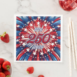 America’s 250th Birthday 1776-2026 RWB Fireworks Napkin