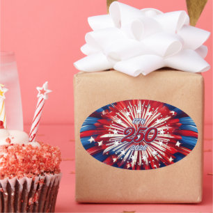 America’s 250th Birthday 1776-2026 RWB Fireworks Oval Sticker