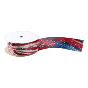 America’s 250th Birthday 1776-2026 RWB Fireworks Satin Ribbon