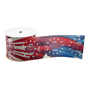 America’s 250th Birthday 1776-2026 RWB Fireworks Satin Ribbon