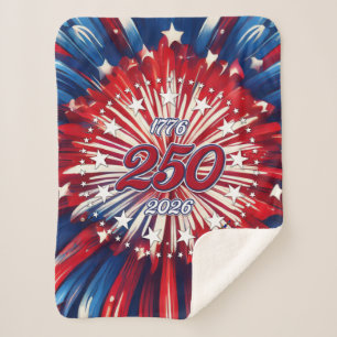 America’s 250th Birthday 1776-2026 RWB Fireworks Sherpa Blanket