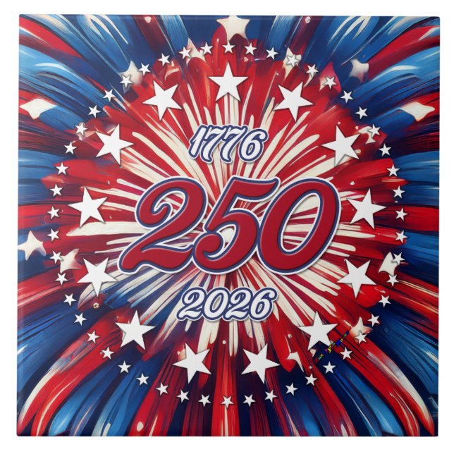 America’s 250th Birthday 1776-2026 RWB Fireworks Tile (Front)