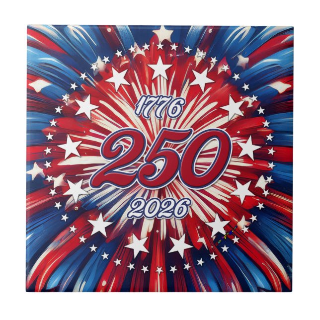 America’s 250th Birthday 1776-2026 RWB Fireworks Tile (Front)