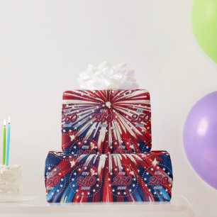 America’s 250th Birthday 1776-2026 RWB Fireworks Wrapping Paper
