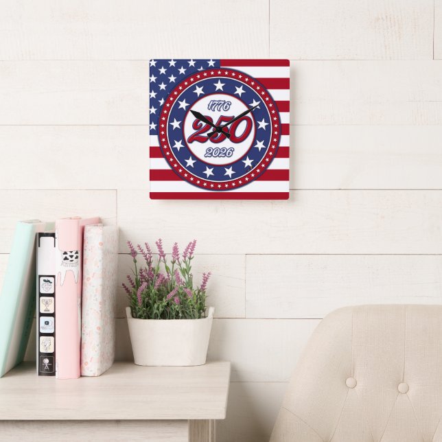 America’s 250th Birthday Square Wall Clock (Reading Room)