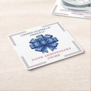America’s 250th Birthday Watercolor Bow Elegant Square Paper Coaster