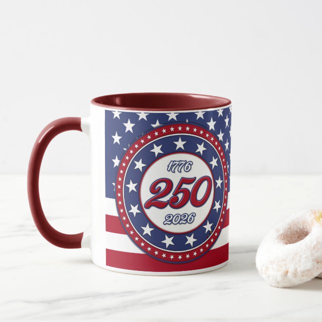 America’s 250th Birthday With USA Flag Mug (With Donut)