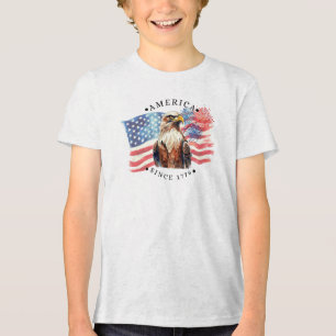 America Since 1776 watercolor flag/eagle/fireworks Tri-Blend Shirt