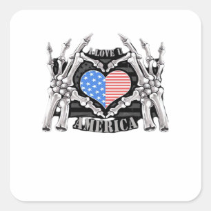 America Skeleton Hands Square Sticker
