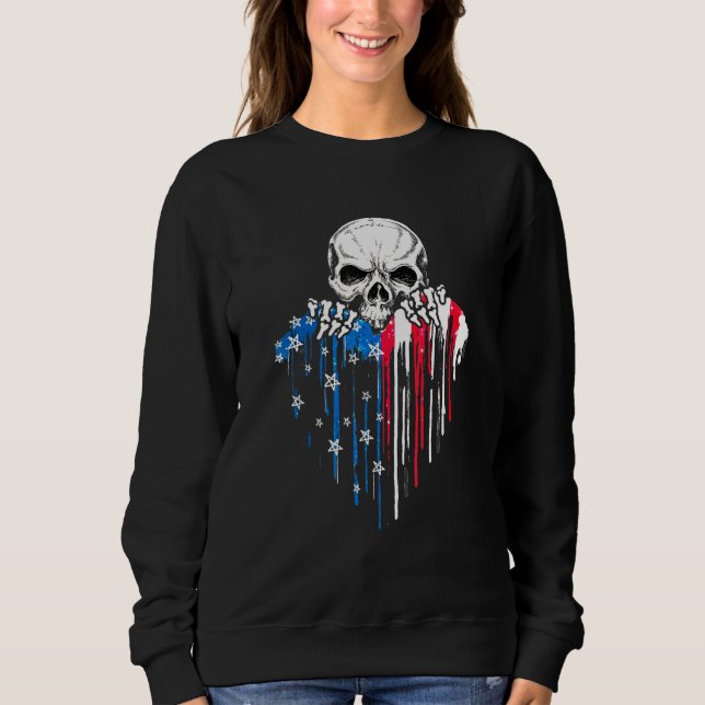 America Skull Heart America Flag  Cool America Sweatshirt (Front)