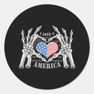 America Skull Skeleton Hand Artwork Editable Layer Classic Round Sticker