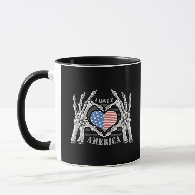 America Skull Skeleton Hand Artwork Editable Layer Mug (Left)