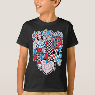 America Smile Face Heart American Flag Women Men 4 T-Shirt