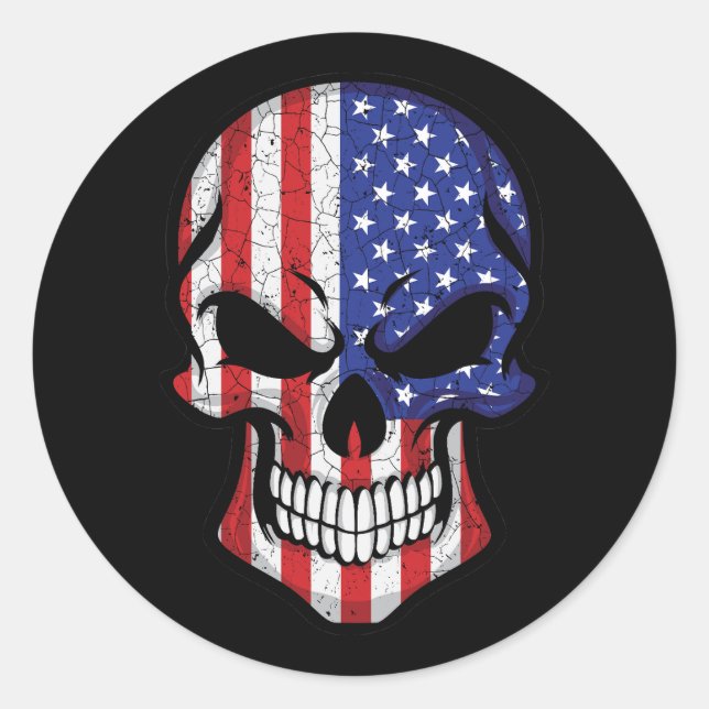 America Smiling Skull Flag Classic Round Sticker (Front)