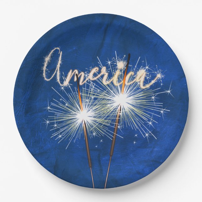 America Sparkler on Blue Leather Paper Plate (Front)