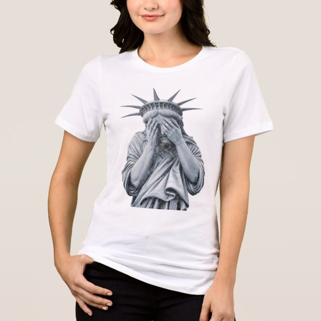 America Statue Of Liberty Cry Funny Meme Men Women Tri-Blend Shirt (Front)