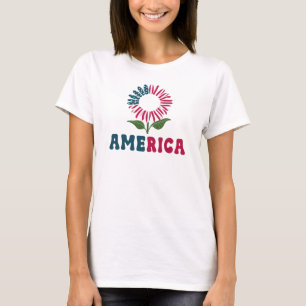 America Sunflower, 4Th Of July Flag T-Shirt